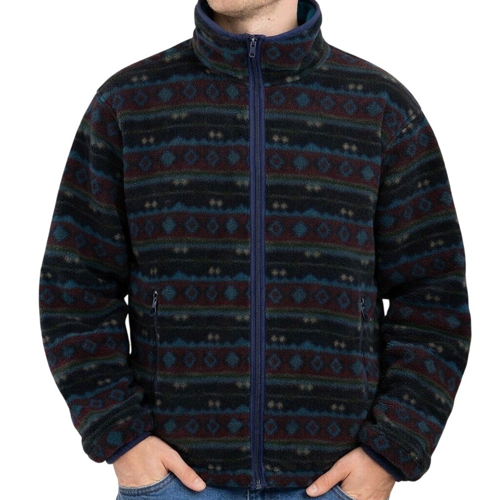 Vintage L.L. Bean Fleece Jacket Southwestern Print Men's Small Unisex